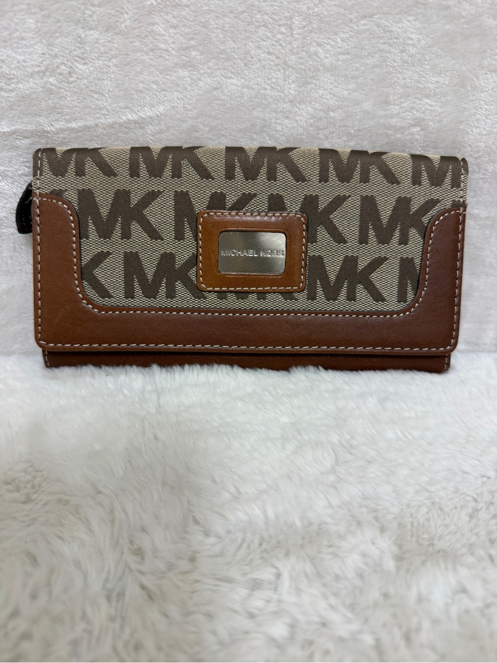 Vintage Michael Kors Brown/Beige MK Logo Continental Wallet